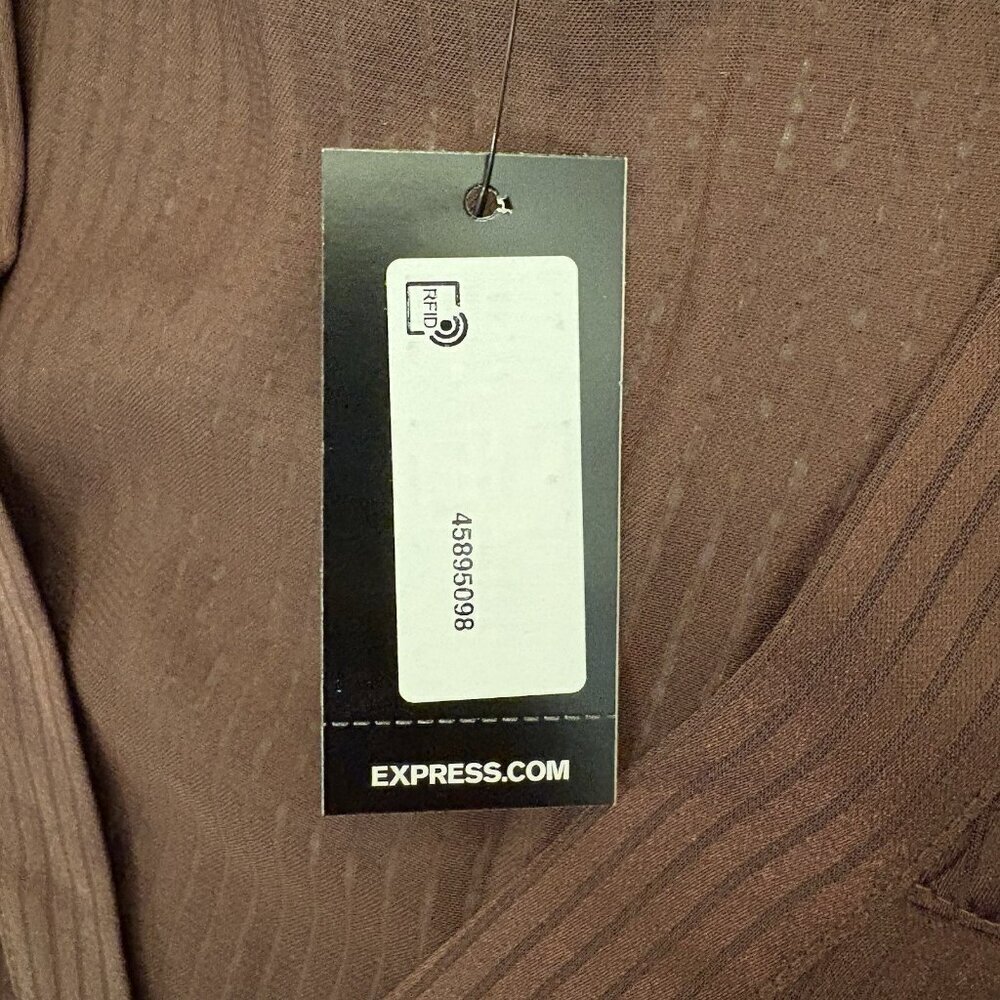 Express Women's Satin Top Size XS Brown Striped V-Neck Cuff Sleeve NWT $58 - Picture 14 of 15